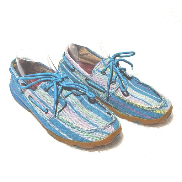 NEW Women’s Twisted X Boots‎ Fabric Driving Moccasins Shoes Turquoise Lace Up  9 - Picture 2 of 7